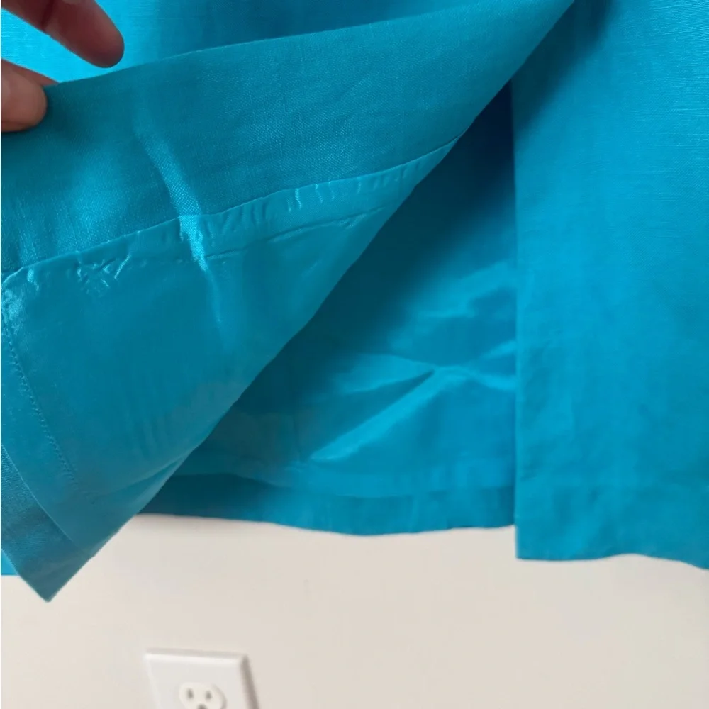 Vintage 80s 90s Adriana Papell Turquoise Fitted Linen Side Tie Gorgeous Dress - Picture 4 of 15